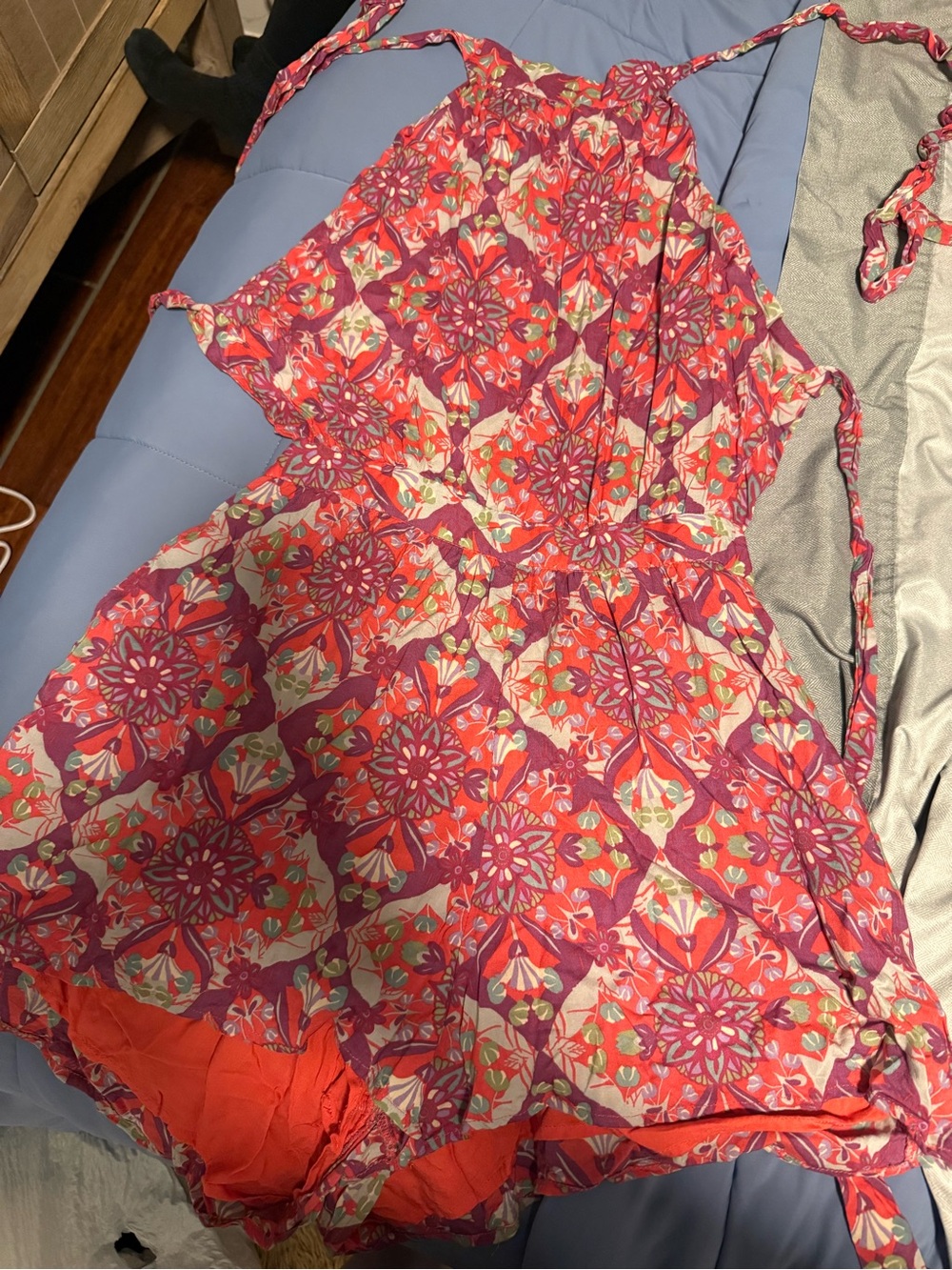 Free People Pink & Red Printed Halter Romper